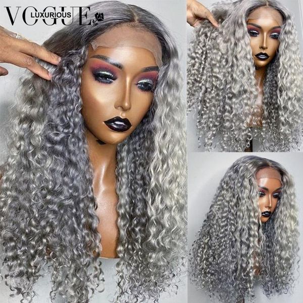 

lace wigs 250 density deep wave frontal wig long grey colored front human hair brazilian virgin curly, Black;brown