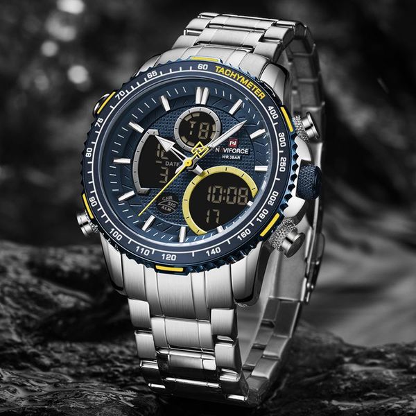 

wristwatches naviforce brand luxury mens watches analog sport quartz watch military led digital male chronogarph clock relogio masculino, Slivery;brown