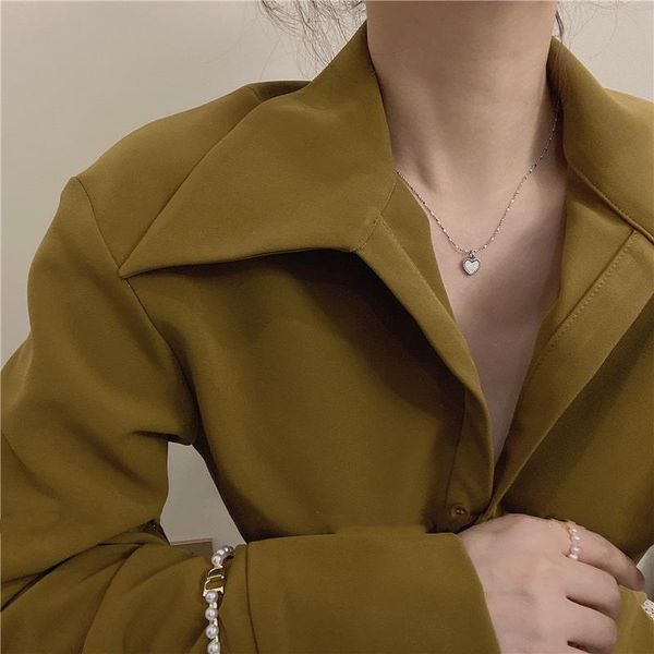 

pendant necklaces retro geometric love necklace romantic sweet color shell heart shaped lady alloy metal wind fashion trend jewelry party gi, Silver