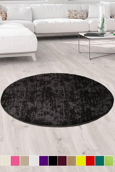 

bonny home delux black round plush carpet anti-slip soles puff runner-size seÃ§enekli- bath mats