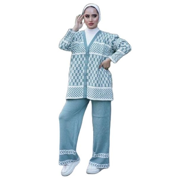 

ethnic clothing 2 piece women's knitted sports set geometric patterned long sleeved sweater and comfortable pant sportive knitwear turk, Red