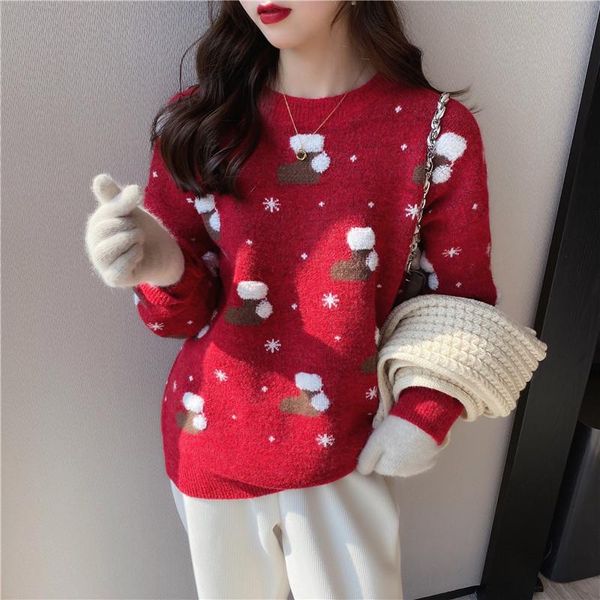 

women's sweaters women christmas sweater long sleeve o neck winter fashion for warm knitted pullovers female clothes, White;black