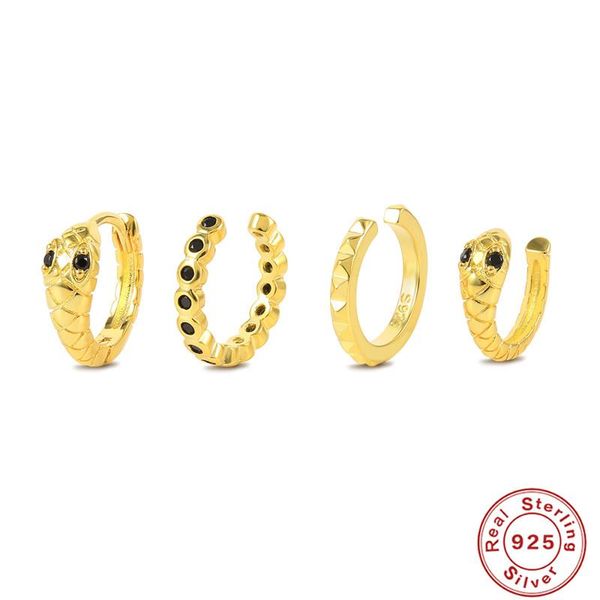 

hoop & huggie canner black zircon serpentine clip ear rings for women anniversary party jewelry charms 925 sterling silver earing set, Golden;silver