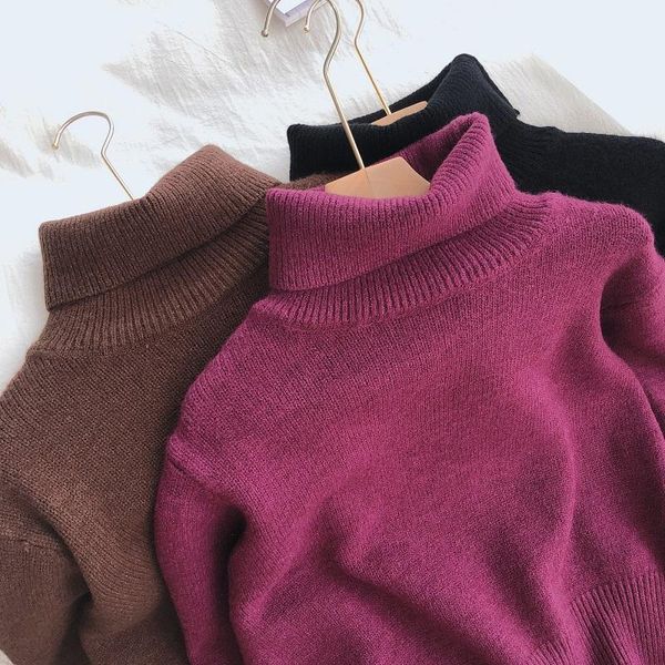 

women's sweaters autumn warm turtleneck 2021 sweater female winter korean cashmere jumper knitted bottoms loose thick pullovers, White;black