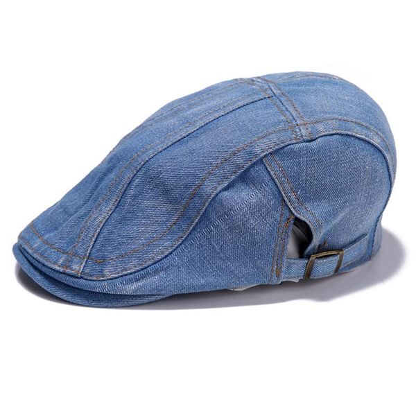 

visors summer men cowboy cap boinas vintage denim hat berets for womens mens driving beret buckle flat cabbie causal caps, Blue;gray