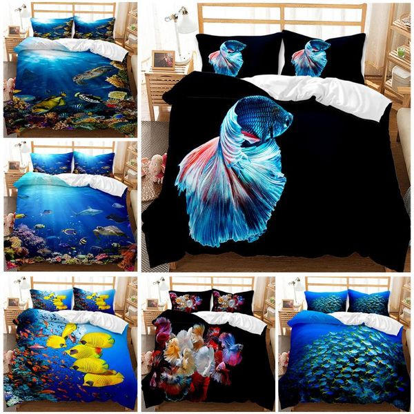 

2/3pcs colorful deep ocean fish print duvet cover set poecilia reticulata bedding sets with pillowcase gift for kids full size