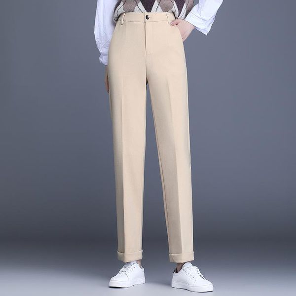 

women's pants & capris autumn winter women high waist solid color slim straight office lady elegant chic casual korean suit trousers 33, Black;white