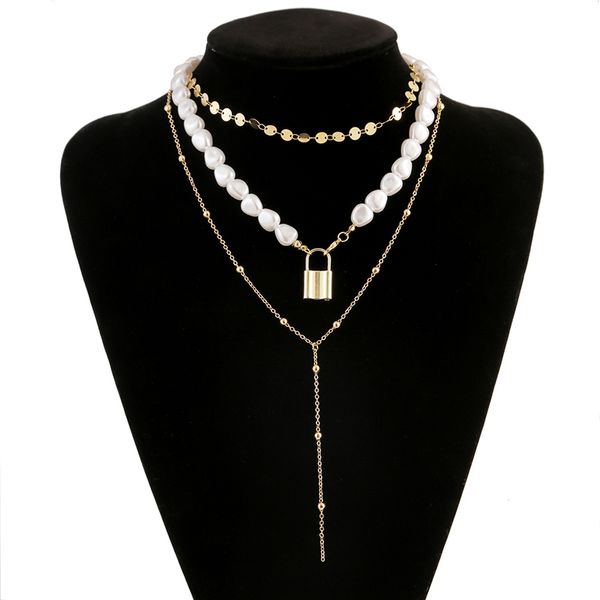 Punk Gold Link Kette Halskette Perle Herz Bogen Knoten Anhänger Choker Halsketten Für Frauen Mode Schmuck Geschenke