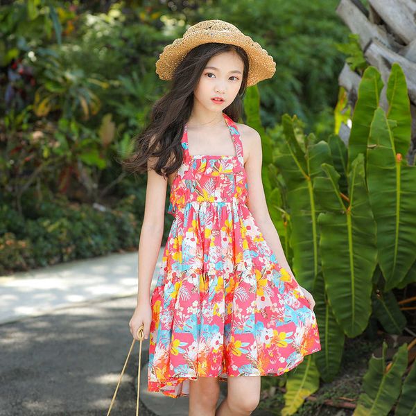 Красивое платье для девочки лето Новый 2020 корейский детский одежда Foral Beach платье детское детское мода повседневная одежда Q0716