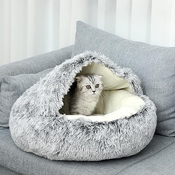 

cat beds & furniture long plush warm bed pet dog round house soft for small dogs cats nest accessories