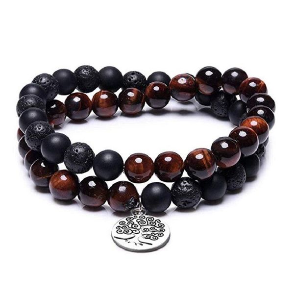 

red tiger eye bracelets women lava stone yoga bracelet pulsera tree of life charm nature obsidian multilayer jewelry beaded, strands, Black