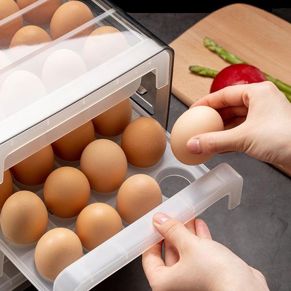 

storage bottles & jars kitchen egg box rectangular refrigerator double drawer type rack plastic eggs container wf