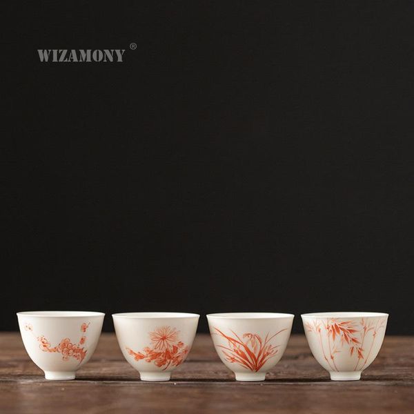 

cups & saucers jingdezhen hand-painted ceramic teacup chinese four-gentleman tasting cup wenman ink guest tea gift