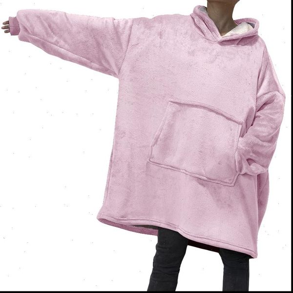 

winter oversized women hoodie hoodies fleece warm tv blanket with sleeves pocket flannel plush thick sherpa giant hoody long sweatshirt, Black