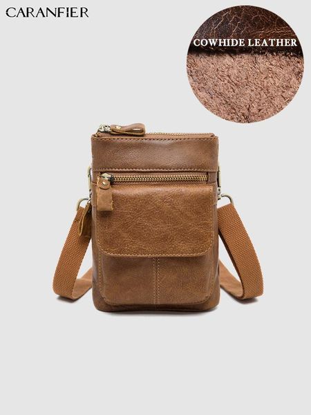 

duffel bags caranfier mens solid travel genuine cowhide leather shoulder small vintage shopping crossbody male zipper waist
