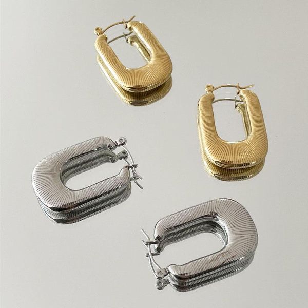 

trendy geometric metal thread texture u-shaped ear buckles simple temperament alloy earrings women party jewelry gifts hoop & huggie, Golden;silver