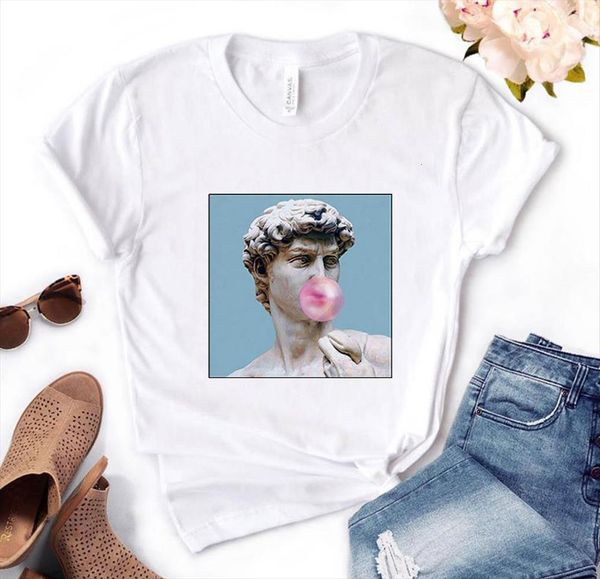 

michelangelo david statue bubble print women t shirt cotton casual funny for lady yong girl tee pm 142, White