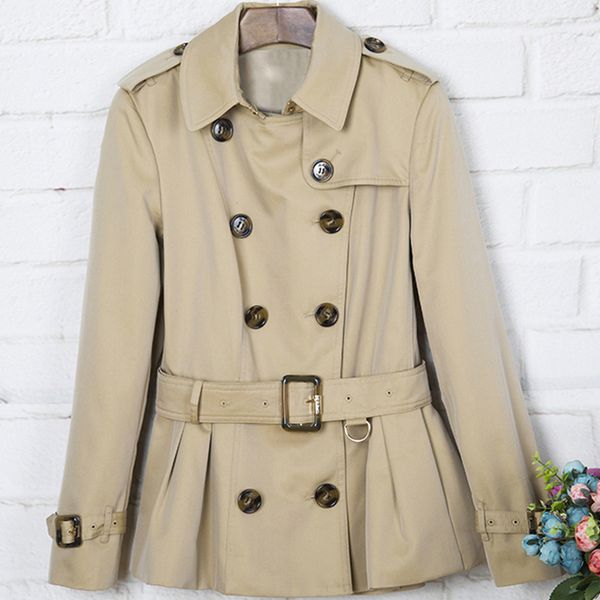 

women's trench coats short classic windbreaker waterproof british high-end english style autumn winter gabadian solid color size coat b, Tan;black