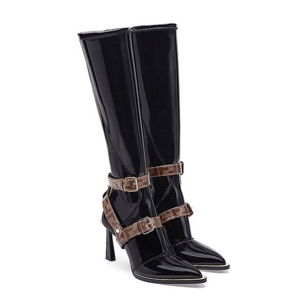 

[deat] pointed toe solid color cross straps pu leather single shoe cool boots spring summer fashion sg988 211020, Black