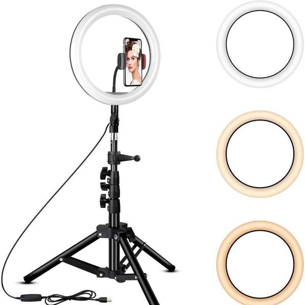 

10" ring light with stand 51 inch tripod phone holder for computer lapstreaming video recording pography led circle lamp flash heads
