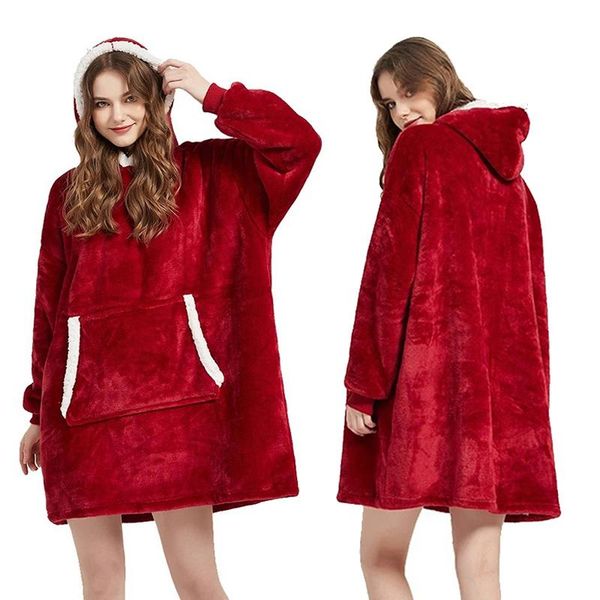 

blankets winter hooded blanket with sleeves plush sweatshirt wearable tv warm outdoor hoodies pockets for adults women men