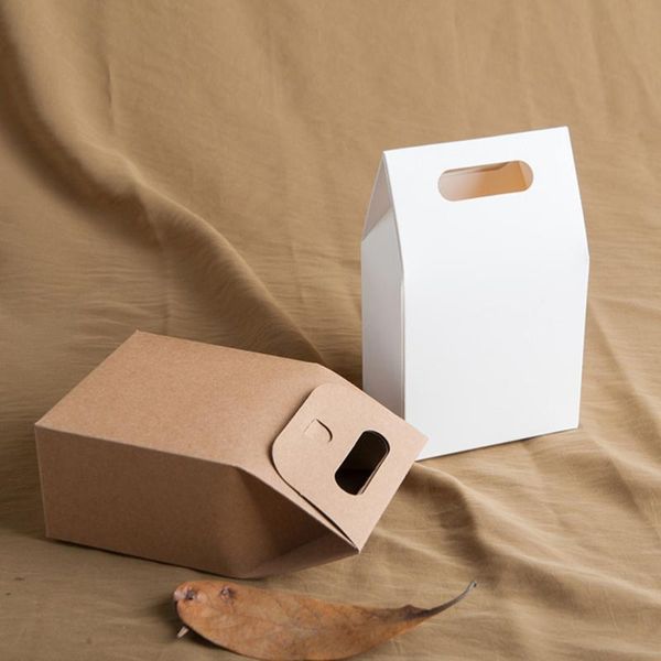 

gift wrap 20pcs portable paper bags folding packaging box cookies containers biscuit holder for home dessert shop (kraft paper)