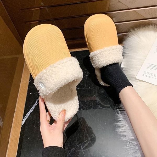 

women winter pure color indoor bedroom lovers shoes fashion warm flat non-slip home soft slippers large size, Black