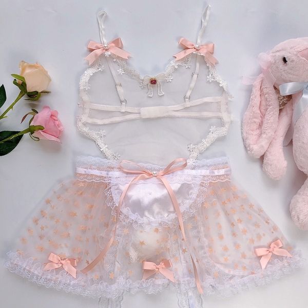 

cute buuny girl costume underwear lace see through babydoll women pink maid transparent exotic set kawaii cosplay lingerie, Red;black