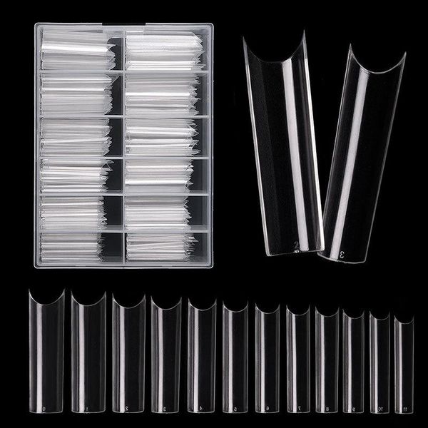 

false nails 240pcs xl extra long c curve nail tips half cover straight square fake for acrylic with box, Red;gold