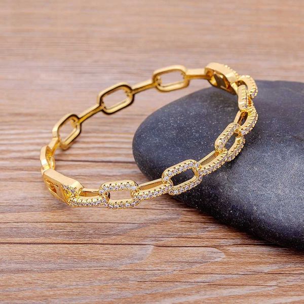 

new arrival luxury stackable statement gold bangle for women wedding cubic zircon crystal cz dubai gold plated bracelets gifts q0717, Black