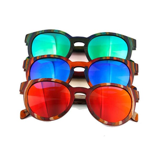 

highend accessories dlk retro round frame colorful wood polarized sunglass, Black