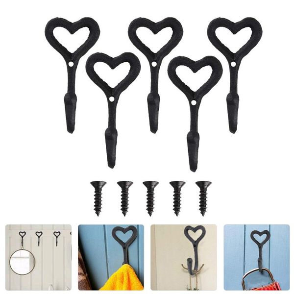 

hooks & rails 5pcs heart decorative wall cast iron coat