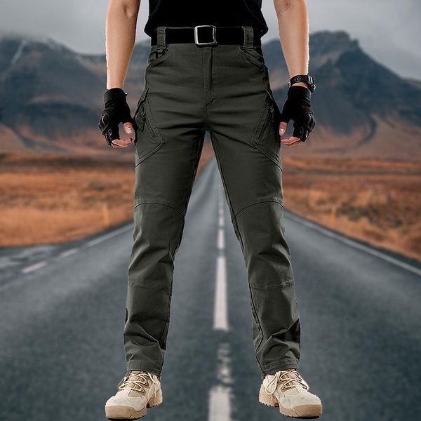 

men's pants 2021 tactical multi pocket elastic waist military trousers male casual autumn spring cargo for men slim fit, Black