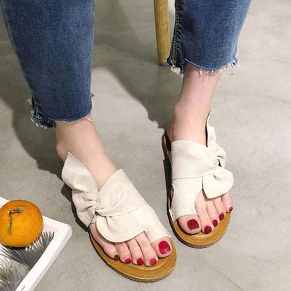 

ladies flat platform slipper bow slides butterfly kont fashion female beach wear casual flats shoes flip flops size 43 slippers, Black