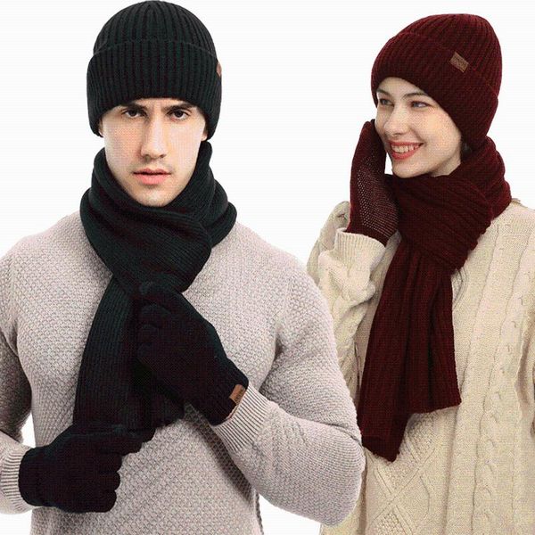 

hats, scarves & gloves sets 2021 brand high-end autumn and winter products for men women solid color scarf hat three-piece set, Blue;gray