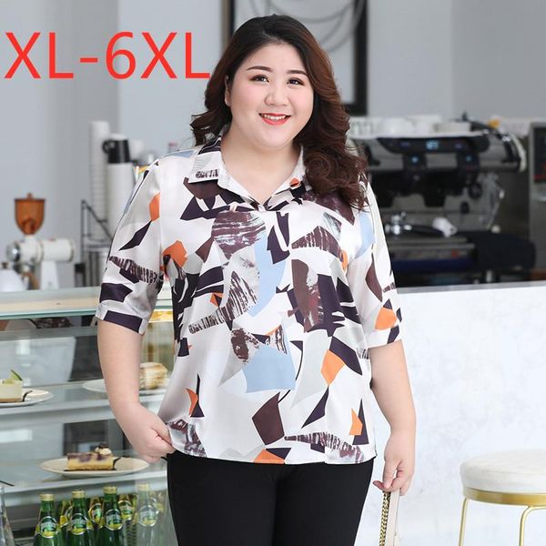 

women's blouses & shirts 2021 summer korea plus size for women blouse large loose casual short sleeve floral print chiffon shirt 3xl 4, White