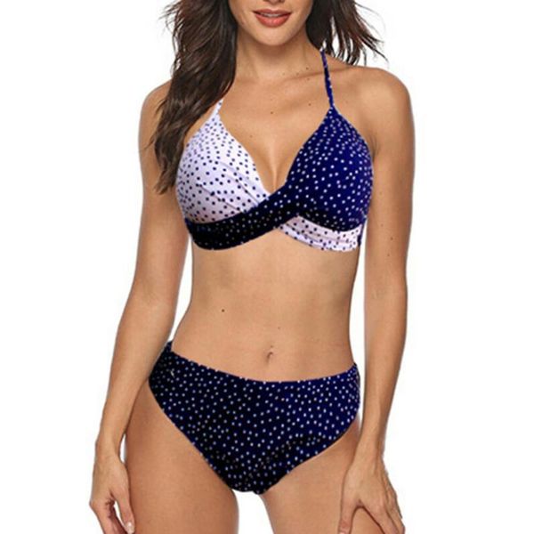 

women's swimwear bikini set color matching split swimsuit fashion avant-garde beach ladies dot printing, White;black