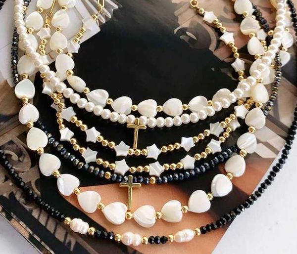 

chokers 2021fashion chic holiday jewelry handmade design natural mother of pearl star shape freshwater necklace, Golden;silver