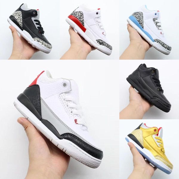 

jumpman 3 iii black white fashion kids shoes mens qaulity 3s wolf grey sports sneakers size 25-35