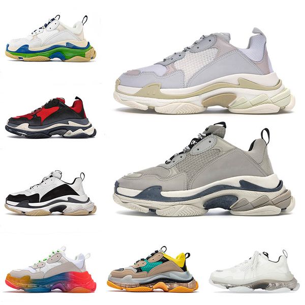 

wholesale womens triple s casual shoes clear sole cherry blossom powder yellow grey white green pink mens sports sneakers trainers size 36-4, Black