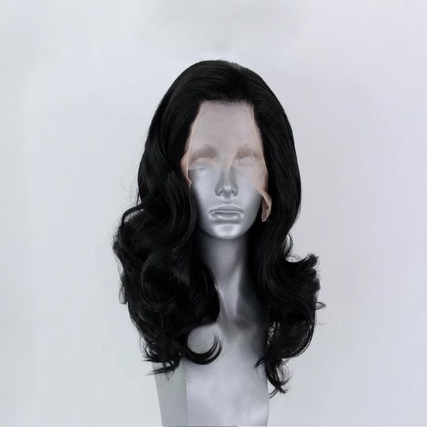 

synthetic wigs glueless lace front wig black long wavy high density side part hair for women