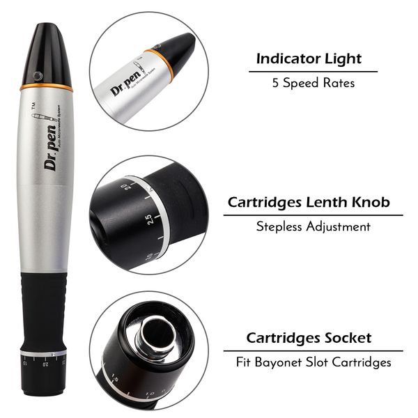 

electric microneedle dr. pen 5 speed auto derma meso roller 0.25-3.0mm adjustable needle cartridge