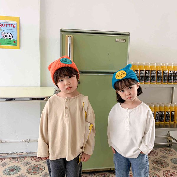 

boys girls solid color loose inner t-shirt spring bottoming shirt cotton long-sleeved for children 210515, Blue