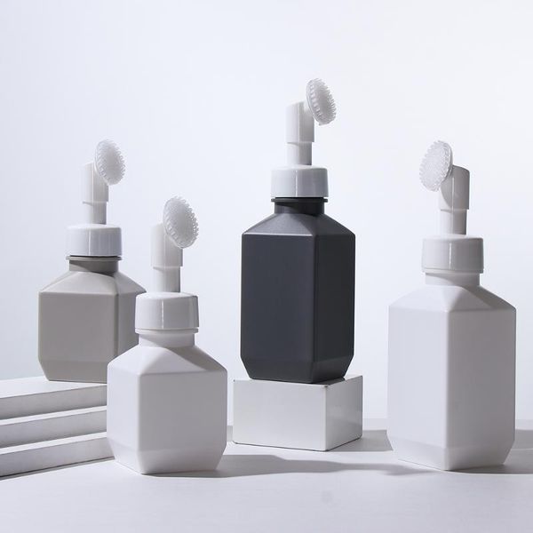 

storage bottles & jars 250/300/500ml square foam pump bottle with silicone brush plastic facial cleanser foaming liquid soap dispenser