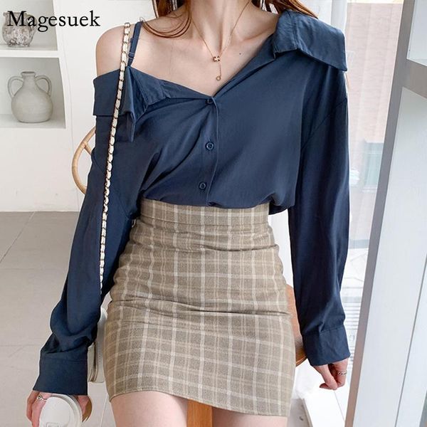 

autumn casual white blouse women off shoulder cotton womens and blouses office lady cardigan long shirt 11240 women's & shirts