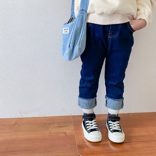 Sonbahar Kış Bebek Kız Katı Renk Tüm Maç Denim Pantolon Çocuk Rahat Sıcak Kot 210508