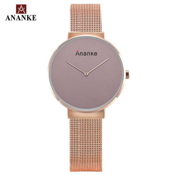 

wristwatches ananke women watches simple dial waterproof ladies fashion stainless steel strap ultra-thin luxury quartz an07, Slivery;brown