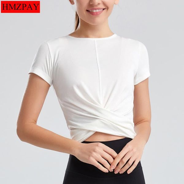 

yoga outfit summer women sport navel shirt short sleeve running fitness t-shirts gym clothes breathable tight tee blouse