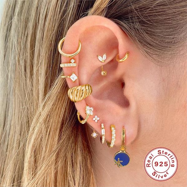 

hoop & huggie boako 925 sterling silver earrings for women blue enamel loop earring jewelry pendientes brincos joyero gift aretes, Golden;silver