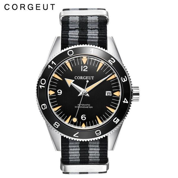 

wristwatches watch 41mm miyota automatic movement black dial sapphire glass mechanical mens luminous waterproof fashion, Slivery;brown